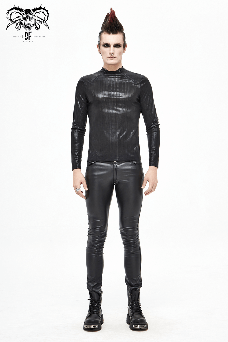 Black Long Sleeves Sweatshirt in Cyberpunk Style / Zipper Neckline Glossy Sweatshirt - HARD'N'HEAVY