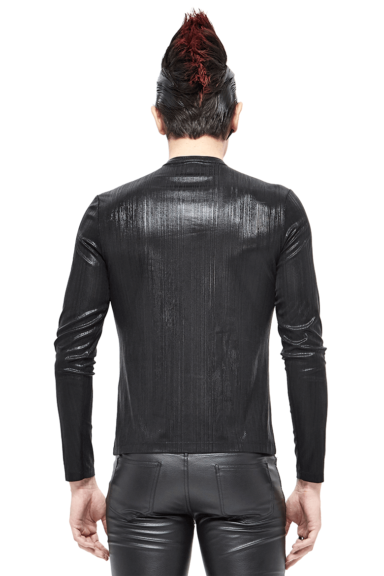 Black Long Sleeves Sweatshirt in Cyberpunk Style / Zipper Neckline Glossy Sweatshirt - HARD'N'HEAVY