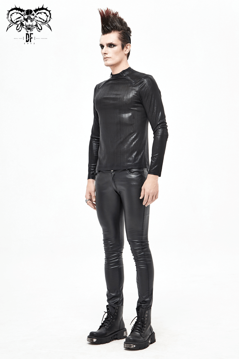 Black Long Sleeves Sweatshirt in Cyberpunk Style / Zipper Neckline Glossy Sweatshirt - HARD'N'HEAVY