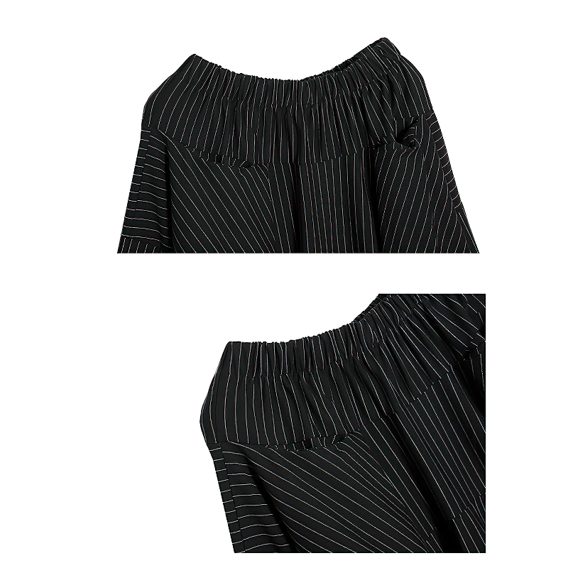 Black long women's skirt with elastic waist and white striped design, perfect for stylish streetwear.
