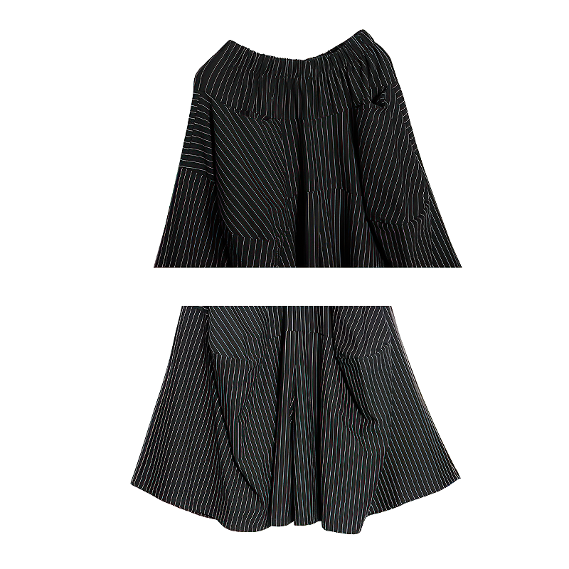 Stylish black long women's skirt with white stripes and wide pockets, perfect for streetwear fashion.