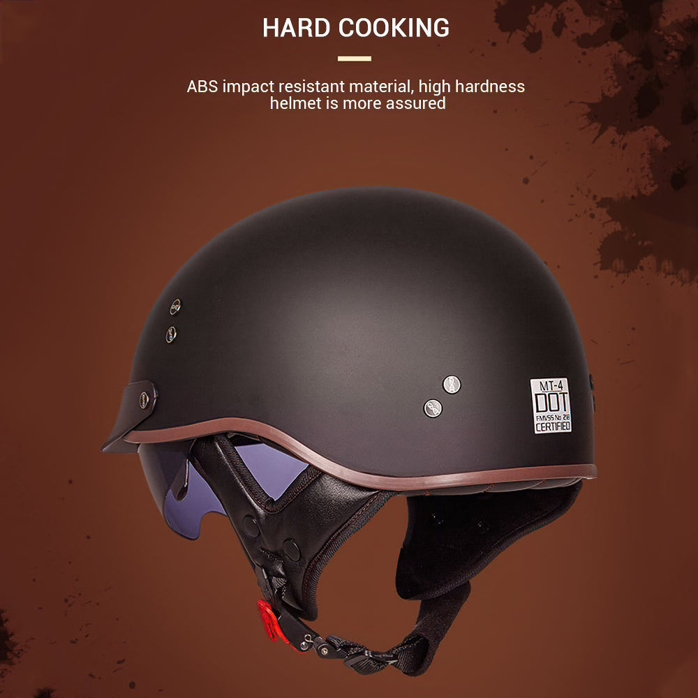 Black Matt Vintage Half Face Biker Helmet / DOT Certification Head Protection Helmet in Rock Style - HARD'N'HEAVY