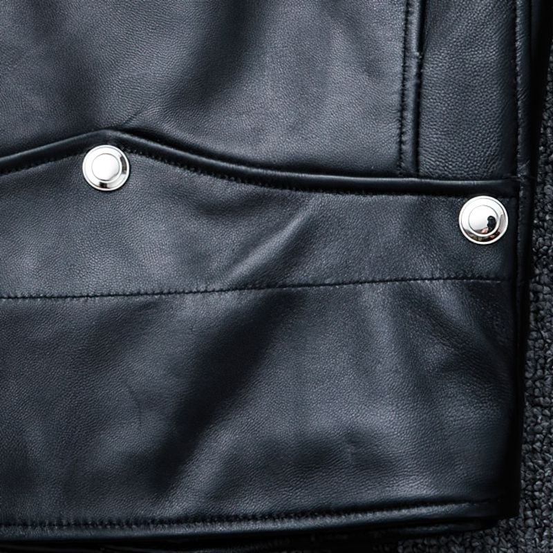 Black Men's Genuine Leather Jacket / Vintage Male Sheepskin Jackets With Pockets - HARD'N'HEAVY