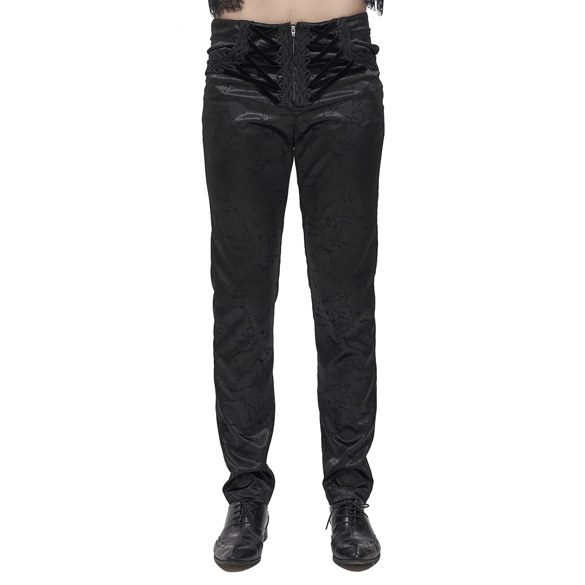 Black Men's Gothic Zipper Front Pants with Lace-Up And Lace / Vintage Long Straight Fit Trousers - HARD'N'HEAVY