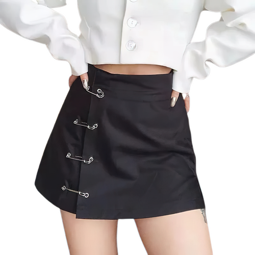 Mini jupe noire avec épingles / Jupe femme taille haute vintage / Jupe ajustée élégante pour femmes 