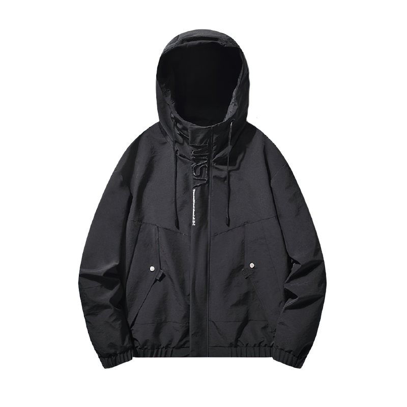 Black Multi-Pocket Cargo Jackets in Rock Style / Zipper Casual Hooded Outerwear for Men - HARD'N'HEAVY