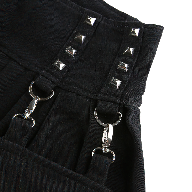Black Patchwork Pants Skirt For Women / Streetwear With Pockets / High Waist Skirts - HARD'N'HEAVY