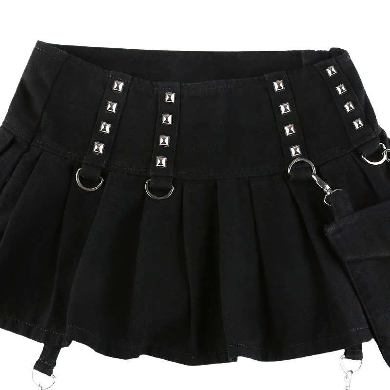 Black Patchwork Pants Skirt For Women / Streetwear With Pockets / High Waist Skirts - HARD'N'HEAVY