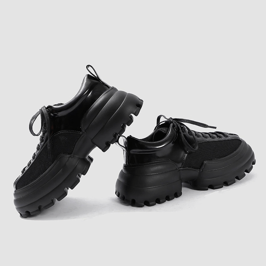 Black Platform Shoes for Women / Goth Cool Lace Up Walking Pumps / Casual Leather Shoes