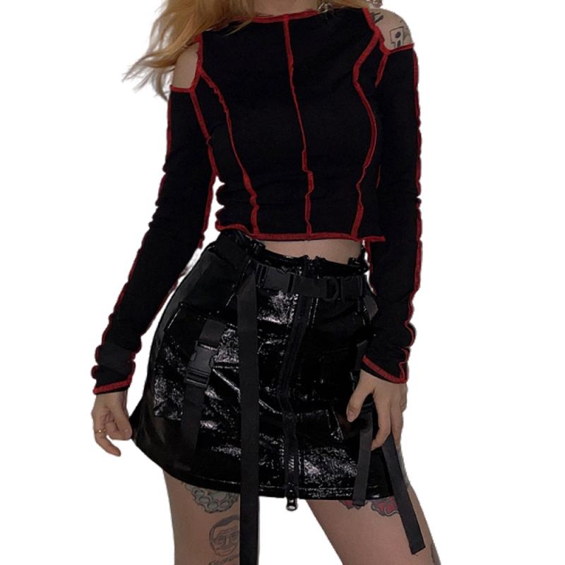 Black Gothic Top / O-Neck Female Aesthetic T-shirt / Punk shirts - HARD'N'HEAVY