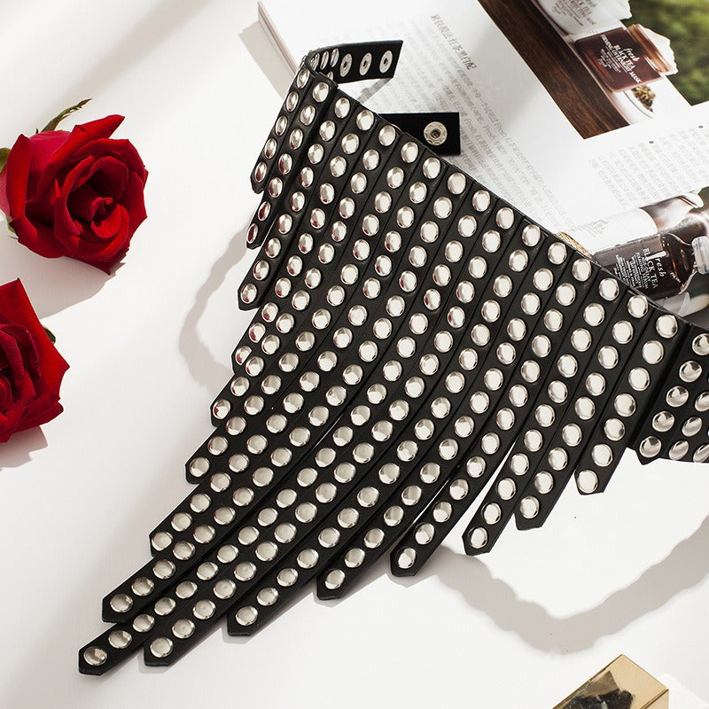 Black PU leather choker with rivets, gothic jewelry accessory, perfect for edgy outfits and special occasions.