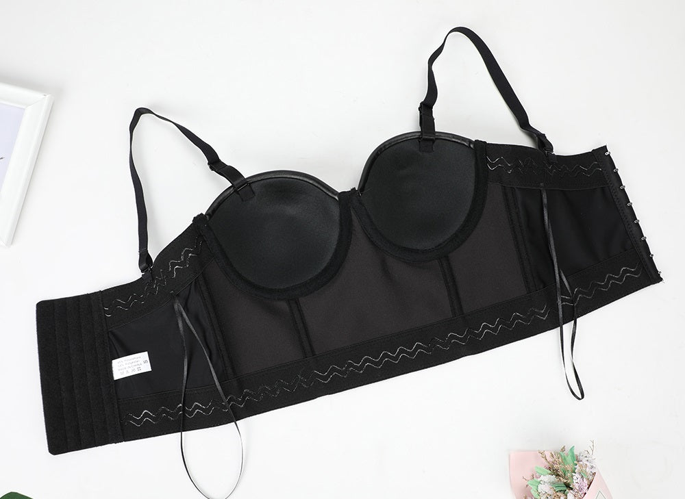 Black PU Leather Bras for Women Sexy Push Up Bra Plus Size Gothic