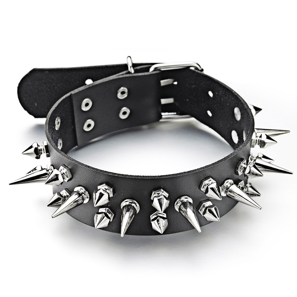 Black PU Leather Studded Choker Necklace / Spiked Gothic Collar / Unisex Neck Jewelry - HARD'N'HEAVY