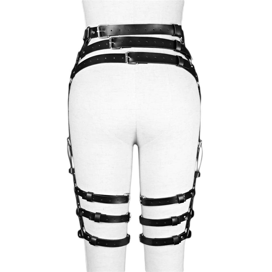 Black PU Leather Women's Thigh Harness / BDSM Garter Belt / Sexy Waist Suspenders - HARD'N'HEAVY