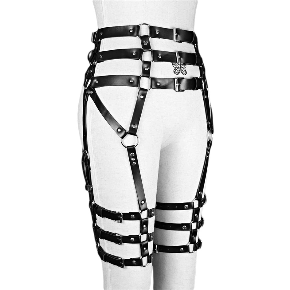 Black PU Leather Women's Thigh Harness / BDSM Garter Belt / Sexy Waist Suspenders - HARD'N'HEAVY
