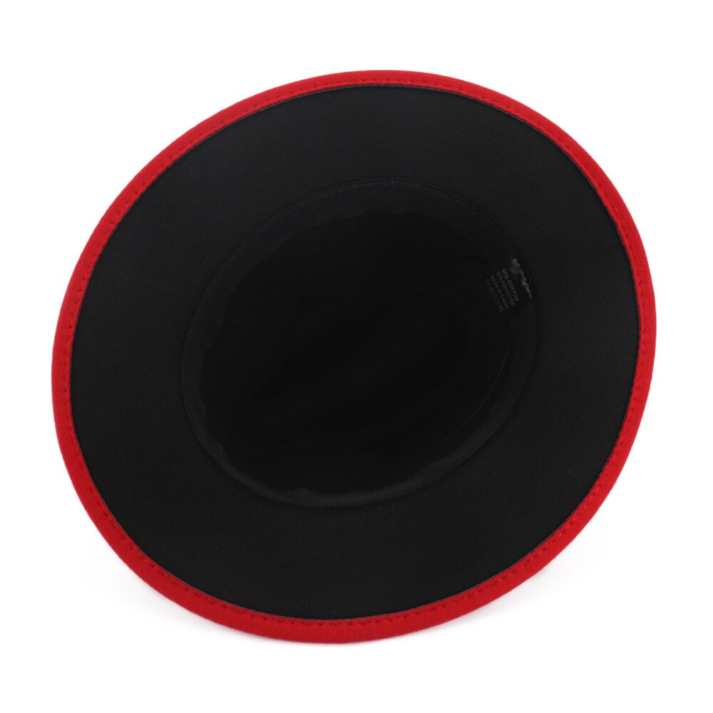 Inside view of the Black & Red Wool Felt Fedora showcasing its stylish wide brim and comfortable fit.