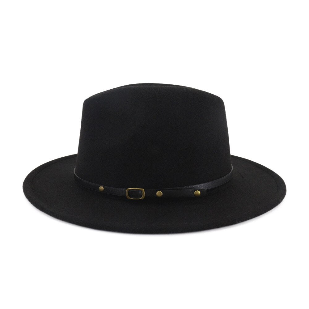 Rock and Roll Hats / Black & Red Wool Felt Fedora with Belt & Buckle / Men Women Wide Brim Cap - HARD'N'HEAVY
