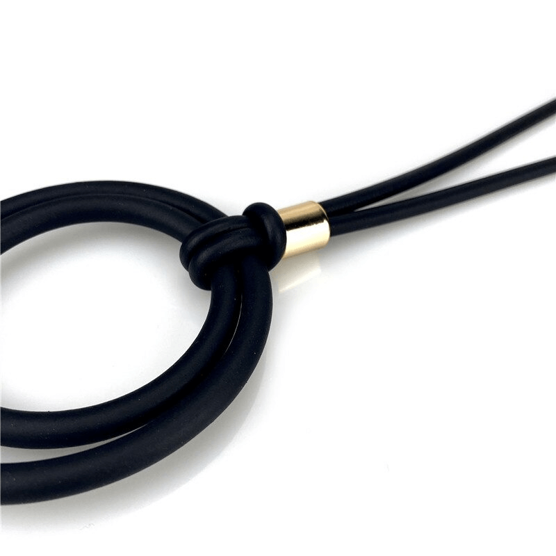 Black round pendant necklace with alloy beads and unique knot detail, perfect for women's casual fashion.