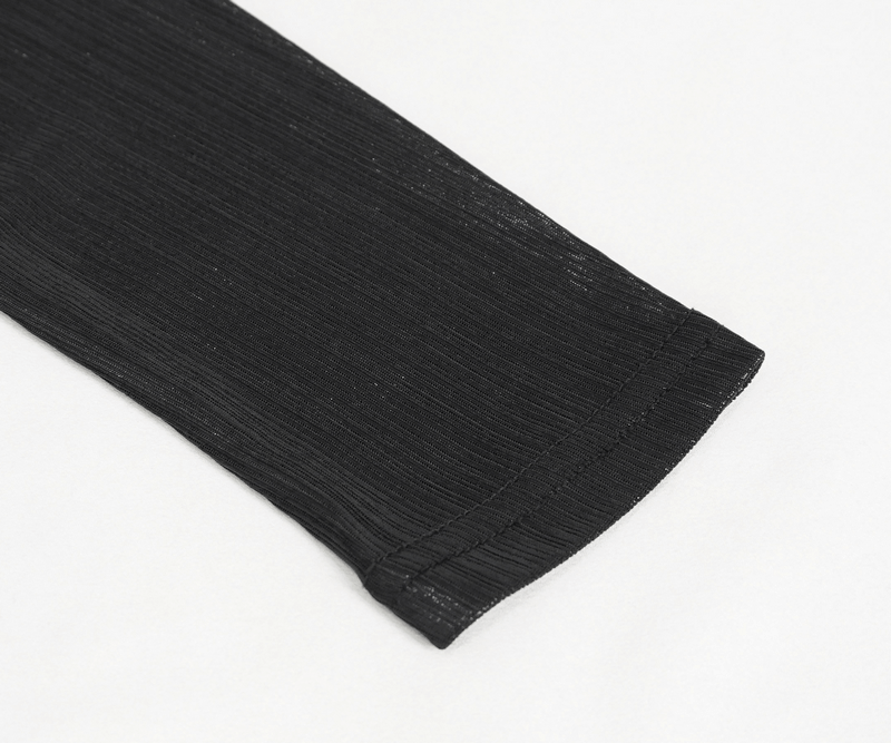 Close-up of the sleeve of a black sexy long sleeve irregular dress for women, showcasing its sleek fabric texture.
