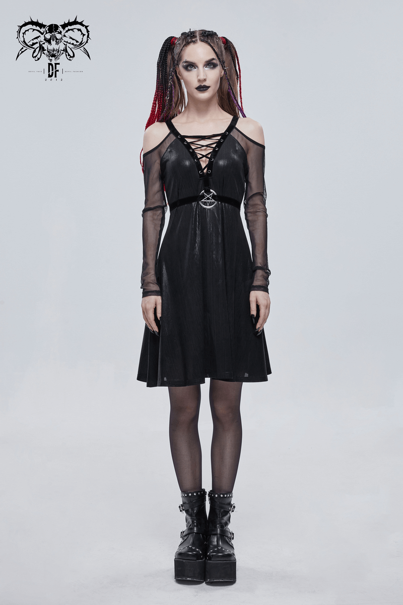 Black Sexy Off-The-Shoulder Long Sleeve Dress with Pentagram / Gothic Style Women's Clothing - HARD'N'HEAVY