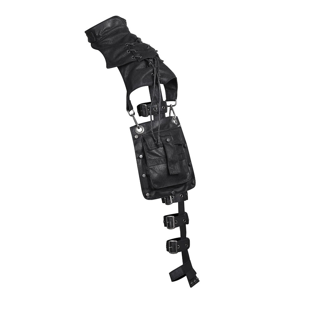 Black Shoulder Motorcycle Bags / Steampunk PU Leather Costume Bag / Moto&Biker Belt Packs Pouch - HARD'N'HEAVY