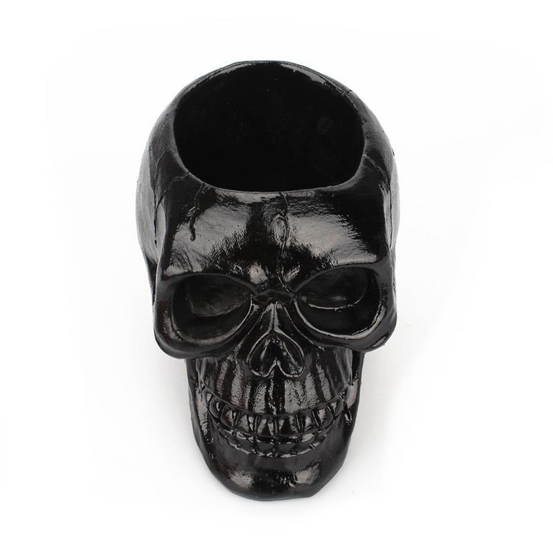 Black skull desktop pen holder, perfect for organizing pens and pencils, Halloween decoration or gift.