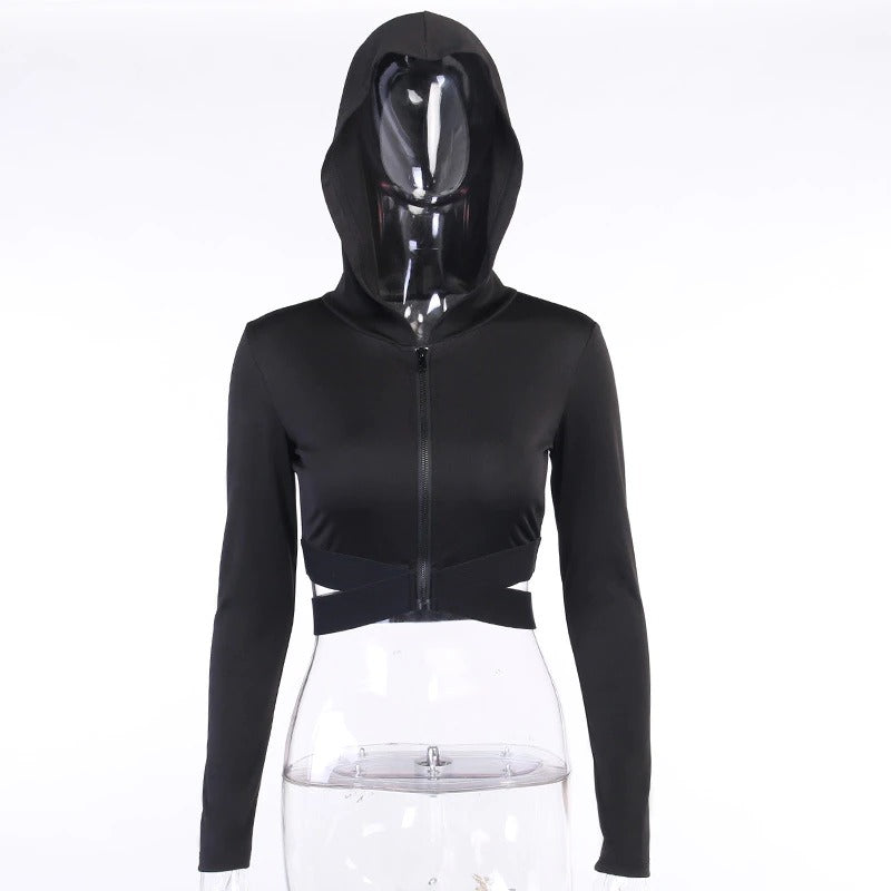 Black Sleeveless Top With Hooded And Zipper / Women's Casual Streetwear - HARD'N'HEAVY