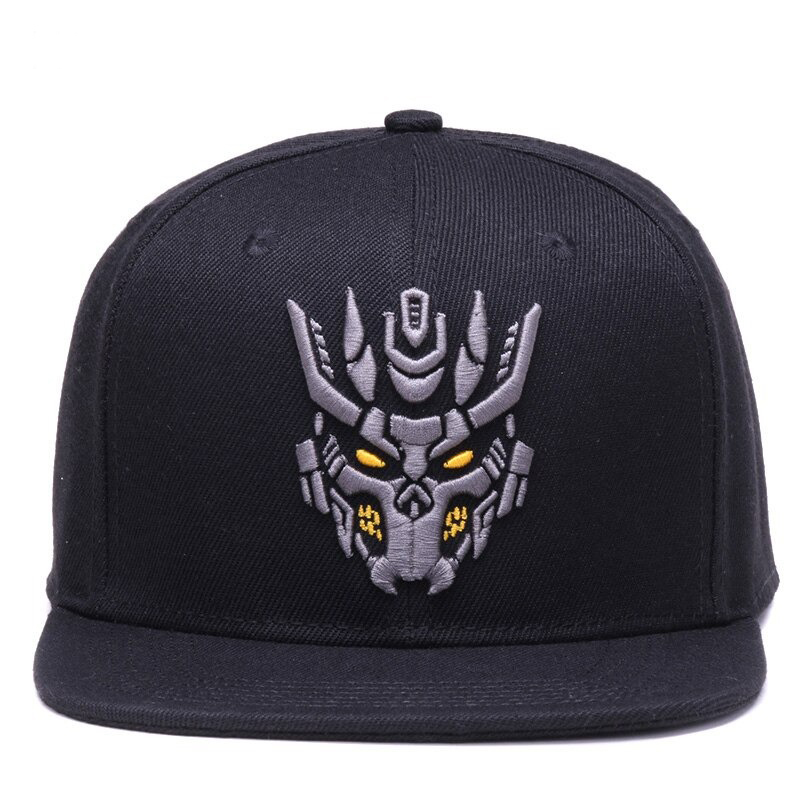 Black snapback baseball cap of 6 panels / Fashion Sports Hats with Embroidery in form of Skull - HARD'N'HEAVY