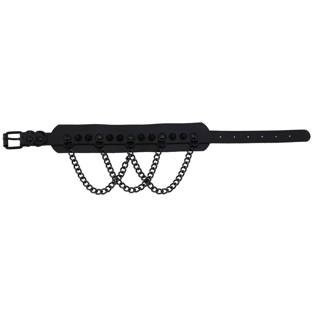 Black spike collar choker with chains, perfect for gothic style and edgy fashion accessories.