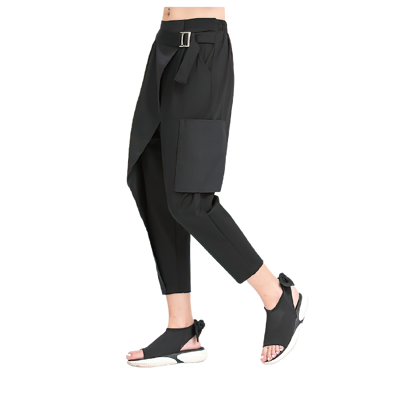 Black Spliced Women's Pants / High Waist Casual Pocket Ladies Trousers - HARD'N'HEAVY