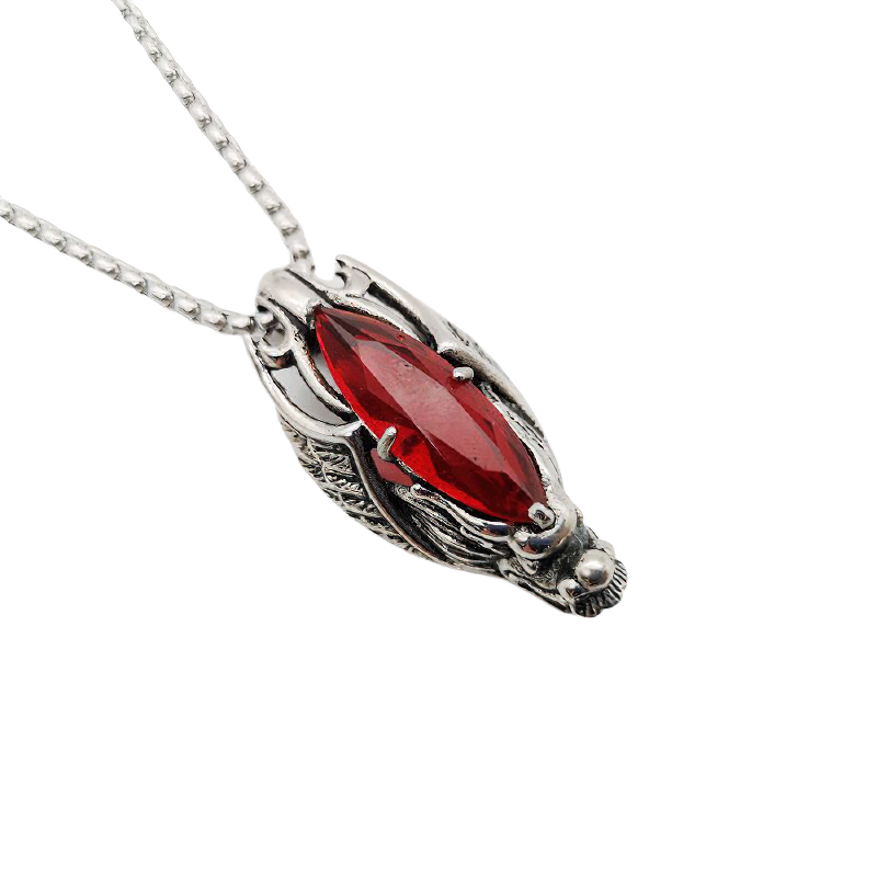 Gothic stainless steel dragon head pendant necklace featuring a striking red stone, perfect for punk jewelry lovers.