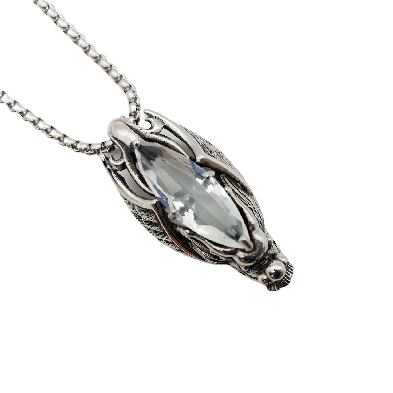 Black stone decorated dragon head pendant necklace in stainless steel, perfect for gothic or punk fashion.