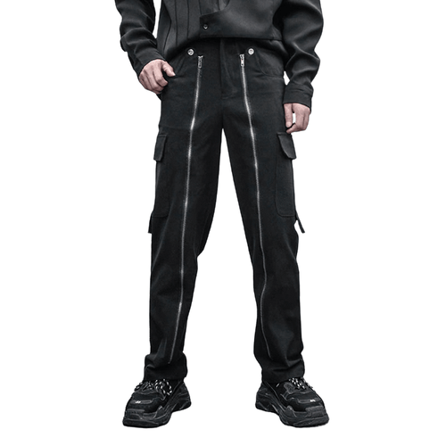 Black Straight Cargo Pants with Original Zip Decoration / Alternative Apparel for Men