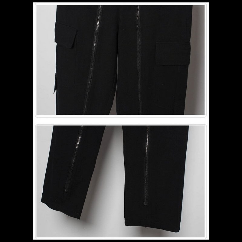Black Straight Cargo Pants with Original Zip Decoration / Alternative Apparel for Men