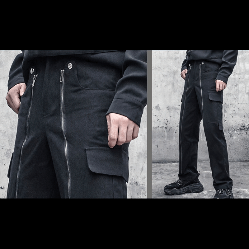 Black Straight Cargo Pants with Original Zip Decoration / Alternative Apparel for Men