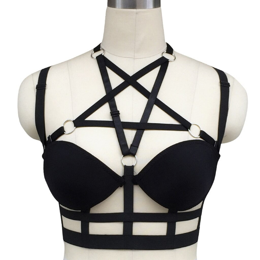 Women's Harness Bra Strappy Cage Lingerie Hollow Out Bra O Ring Bralette  Crop Top