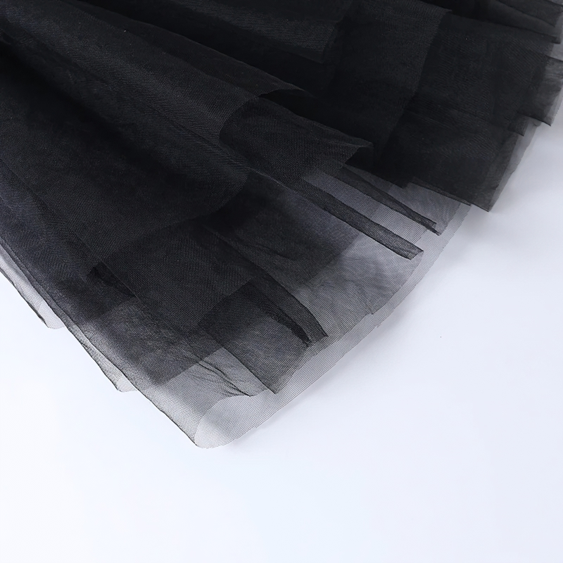 Black Stylish Mesh Ball Gown Mini Skirt For Women / Gothic Streetwear With High Waist - HARD'N'HEAVY