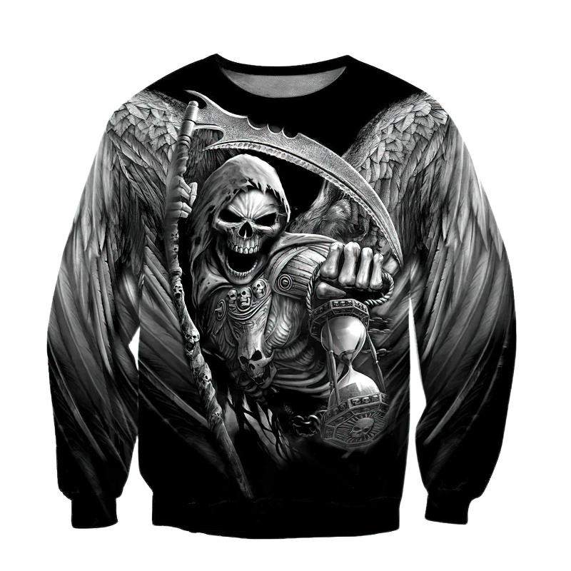 Black Sweatshirt with Death 3D Print / Alternative Style Skull Sweatshirt for Men - HARD'N'HEAVY