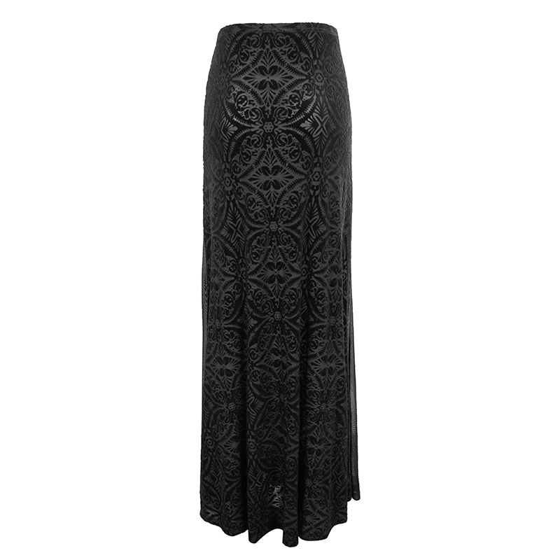 Black Transparent Skirt with High Waisted / Sexy Cross Long Skirt For Women - HARD'N'HEAVY