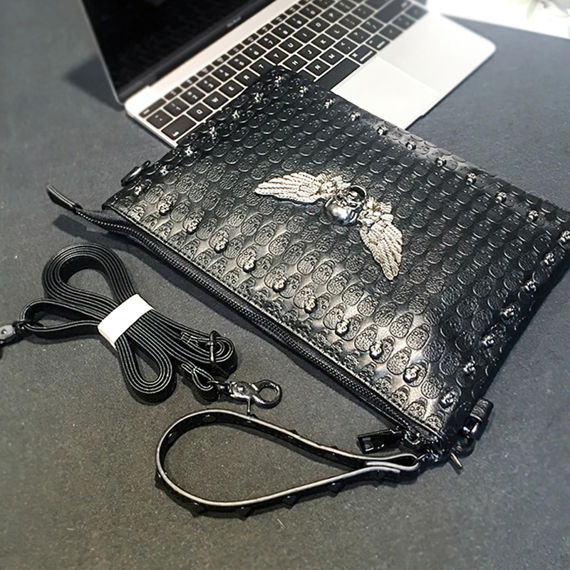 Black Unisex Shoulder Bag with Decorated Skull / Cool Handbag for Men and Women - HARD'N'HEAVY