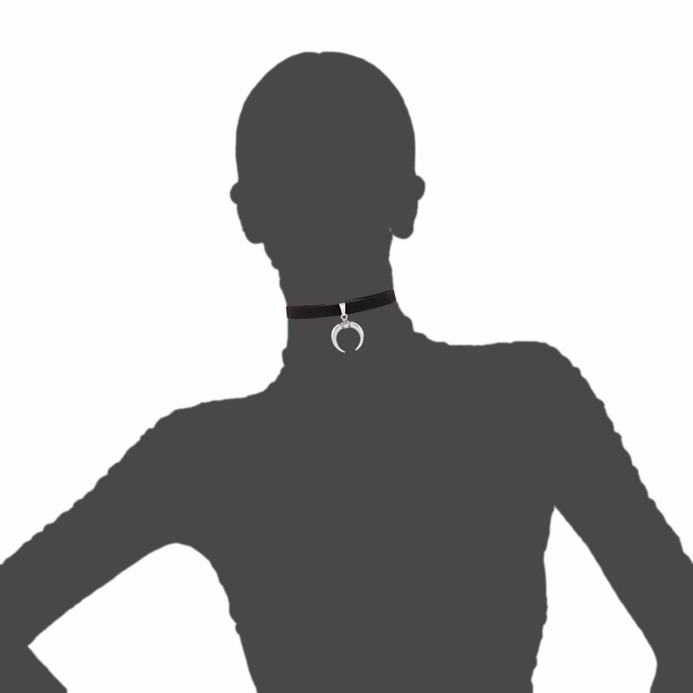 Black velvet gothic choker with a zinc alloy charm moon pendant, perfect for any outfit or occasion.