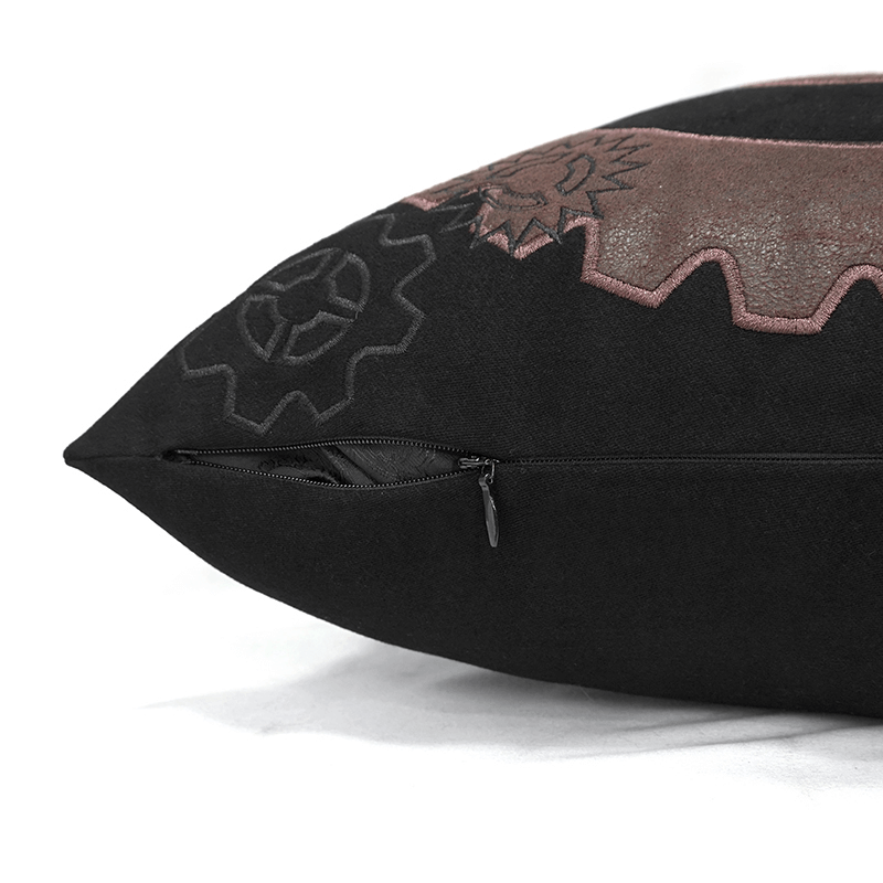 Black Vintage Pillow With Brown Cracked Leather To Make Gear Shape / Unique Pillows For Home Decor - HARD'N'HEAVY
