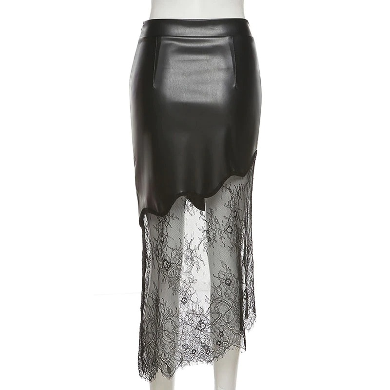Gothic high waist black vintage skirt for women with lace detailing and stylish design.