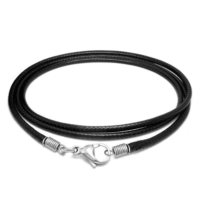 Stylish black wax rope necklace featuring sleek stainless steel locks for a versatile accessory.