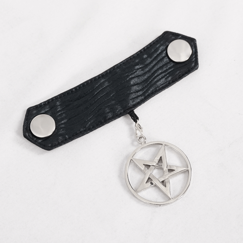 Black strap with silver pentagram pendant, perfect accessory for punk and grunge fashion enthusiasts.