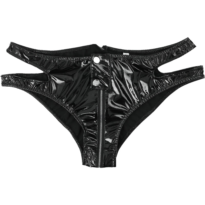 Black Women's Latex Panties / Leather Underwear With Zipper / Shiny Low-waisted Underpants - HARD'N'HEAVY