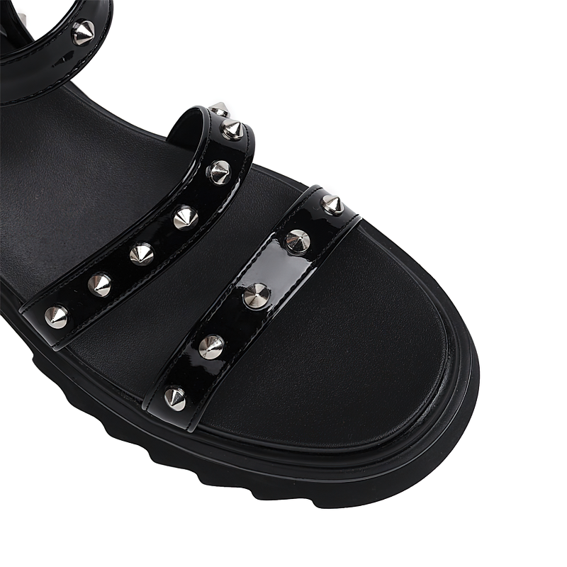 Black Zipper Open Toe Platform Shoes / Square Heel Punk Sandals - HARD'N'HEAVY