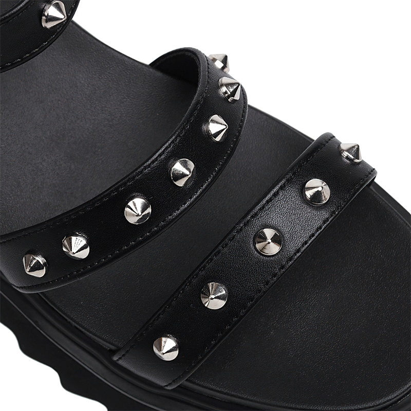 Black Zipper Open Toe Platform Shoes / Square Heel Punk Sandals - HARD'N'HEAVY