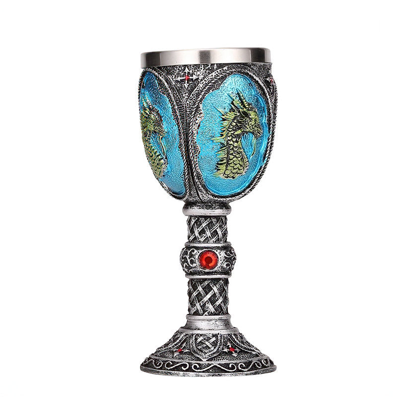 Blue Dragon Horrible Wine Glass with Stainless Steel and Resin / Vintage Style Bar Drinkware - HARD'N'HEAVY