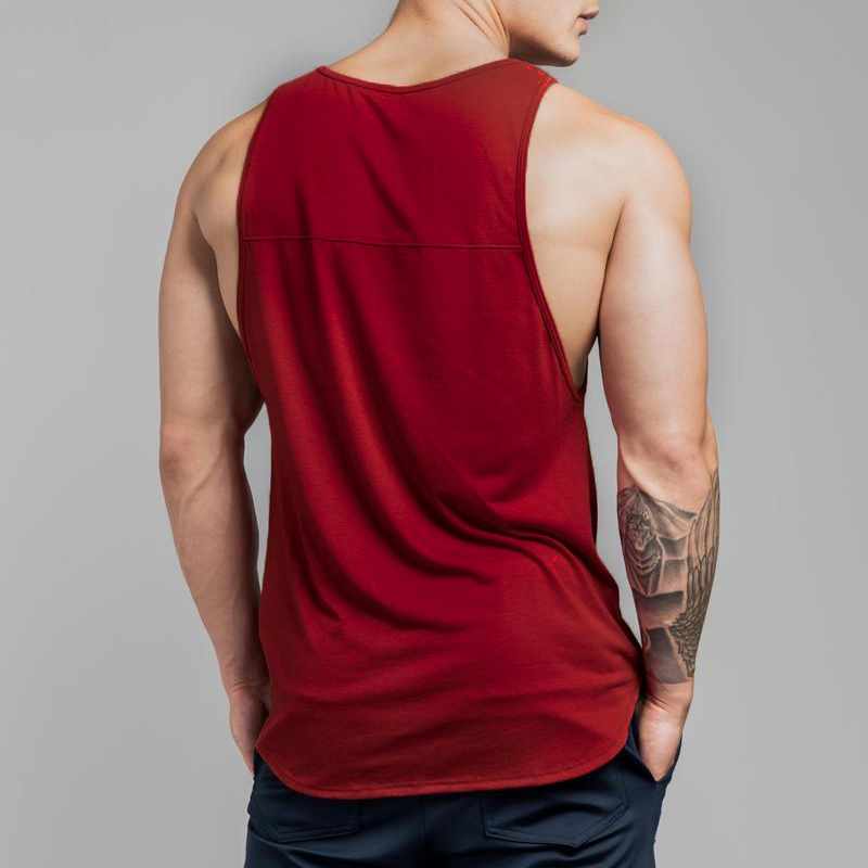 Stylish red bodybuilding tank top for men, showcasing back view of sleeveless design and comfortable fit.